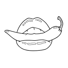 lips biting chili line art