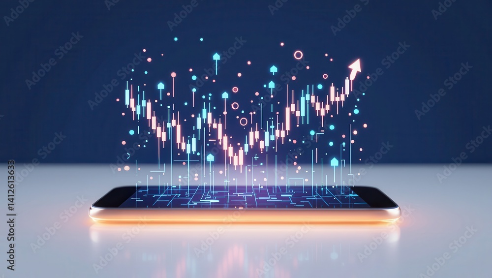 Fototapete digital graph emerging from a smartphone illustrating data growth.