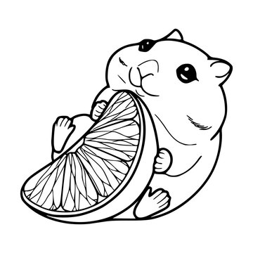 recommend clip art: cute hamster hugging citrus slice line art
