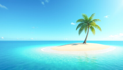 Obraz premium a small sandy island with one palm tree in the middle of the ocean