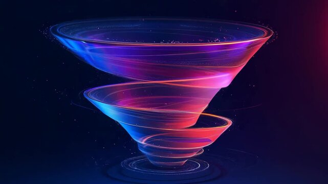 3D abstract sales funnel animation in neon colors &mdash; marketing and conversion concept