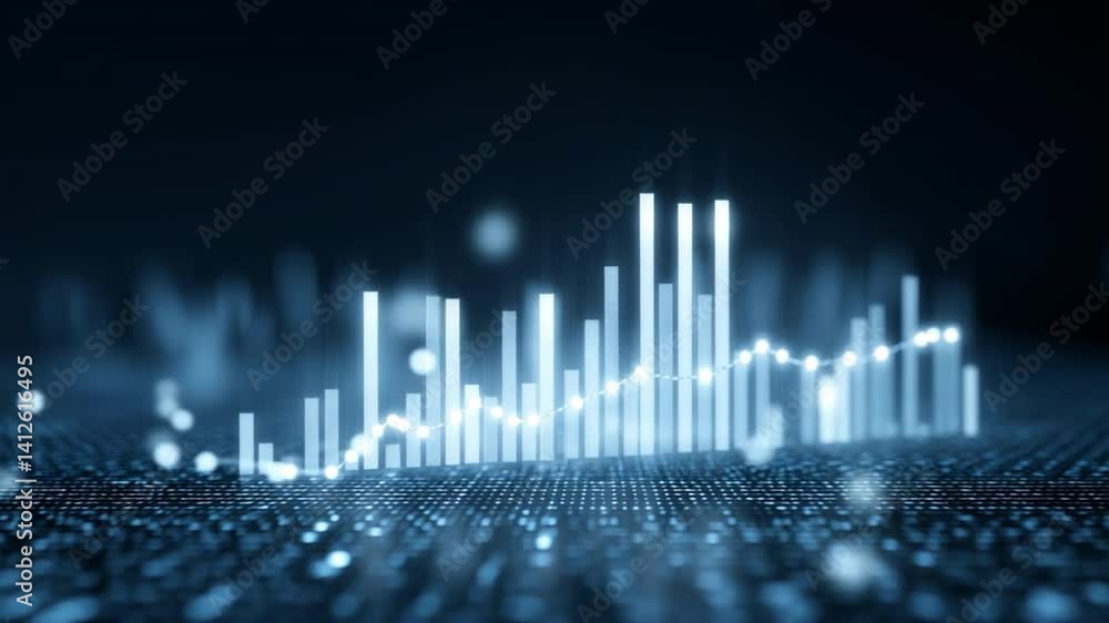 Poster data landscape: a mesmerizing abstract rendering of glowing white data bars emerging from a field of
