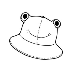 frog bucket hat line art illustration