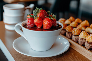 Delicious chocolate fondue surrounded by fresh strawberries and pastries for a delightful dessert experience