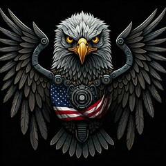 Mechanical Eagle with American Flag Futuristic Patriotism Concept Art
