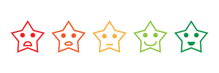 Smile happy unhappy face icon. Emotion feedback vector concept. Rank, level of satisfaction rating. Excellent, good, normal, bad, very bad.
