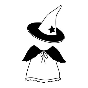 black and white witch hat and dress clip art preview
