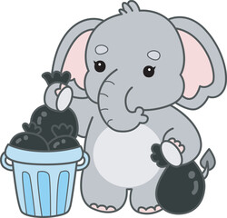 Cute Elephant vector icon. Funny baby Elephant animal series stock illustration. Life of fluffy Elephant designs.
