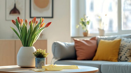 Painter preparing a surface for painting in a living room. Precision and care
