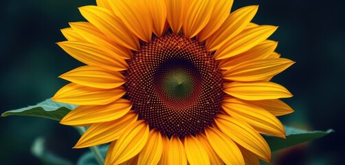 Fototapeta premium Giant golden sunflower, vibrant petals, pollen-rich center, rural, sunflower