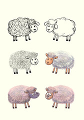 Set of sheeps domestic animal hand drawn vector illustration element isolated on background.