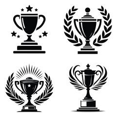 Trophy cup silhouette vector logo icon set clipart illustration & drawing