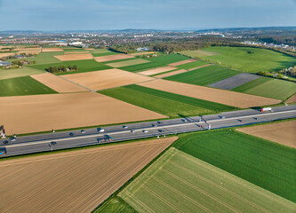 German highway A 81crossing the fertile agricultural landscape of Langes Feld north of Stuttgart,...