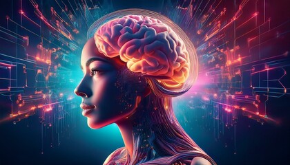 human head with ai background loop