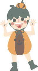 happy halloween holiday festival with boy wearing pumpkin costume, flat png illustration cartoon character design