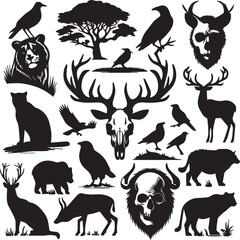 Naklejka premium Large Animal Silhouette Collection Silhouettes set of African wild animals in nature habitats