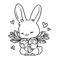 adorable rabbit with heart accents and veggies