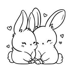 cute bunny couple with hearts