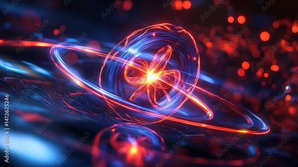 Poster abstract representation of an atom with orbiting electrons