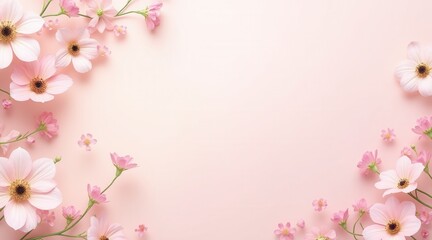 Fototapeta premium Floral design on a soft pink background with delicate blossoms.