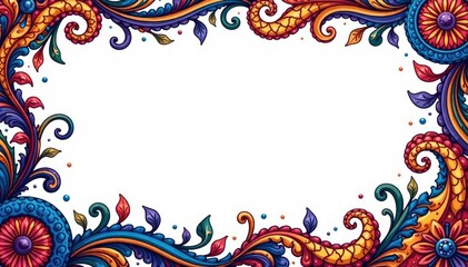 Vibrant paisley border with flowing lines and teardrop shapes , textile print, flowing