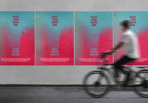 Street Glued Outdoor Poster Mockup