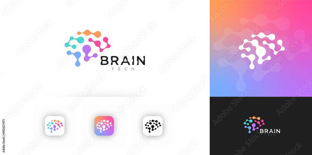 Poster brain logo design with gradient neural network style, perfect for technology, artificial intelligenc