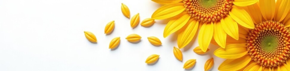 Scattered sunflower seeds on pure white backdrop, vegetarian, oil seeds, natural