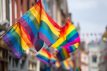 Colorful rainbow flags wave proudly, celebrating pride and the spirit of equality for everyone.