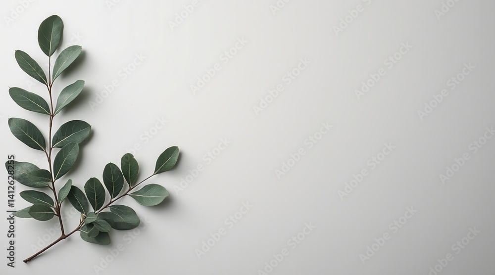 Poster delicate leaf branch on a minimalist background.