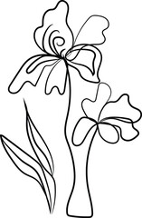 White floral vector illustration of a lily flower with leaf and butterfly design