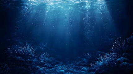 Obraz premium Mystical Underwater Scene with Rays of Light and Vibrant Coral Growth