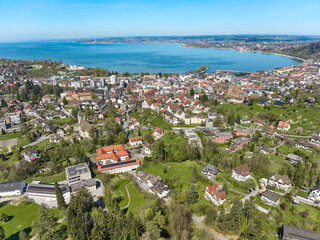 aerial photo of the city of Bregenz at Lake Constance in the state of Vorarlberg, Austria