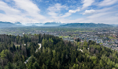 aerial photo of the city of Bregenz at Lake Constance in the state of Vorarlberg, Austria