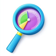 A colorful magnifying glass with a segmented circular display inside isoleted on white background
