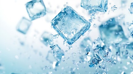 Transparent crystal clear melting ice cubes floating water splash freshness energy coolness purity picture