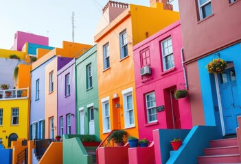 Fototapeta premium Vibrant colorful houses, Cape Town's Bo-Kaap neighborhood, houses, street photography