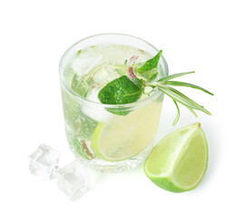 Glass of tasty mojito isolated on white background