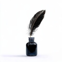 Black Feather in Blue Ink Bottle