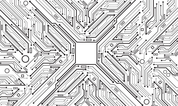 Abstract black circuit board technology connected lines electronics elements computer motherboard chip processor semiconductor digital on white background vector