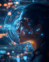 Obraz premium virtual assistant in futuristic workspace, AI user interface