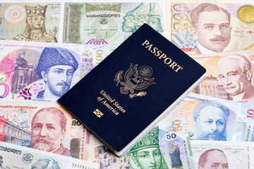 American passport on Georgian money