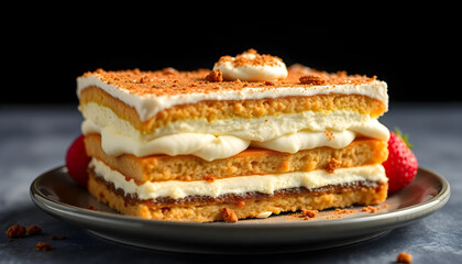 stack of layered desserts on a plate