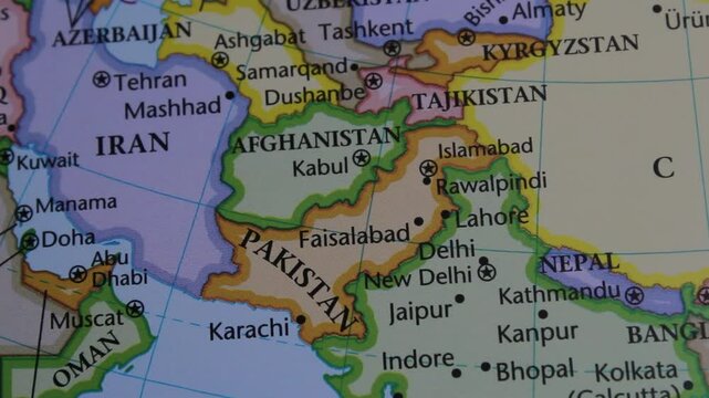 close up of the country of Pakistan viewed on a wold map as a travel concept. Pakistan on a map. Political map of Pakistan 
