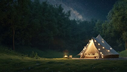 Luxurious glamping camp experience under the stars scenic forest cozy tent serene nature escape