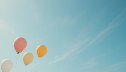 Fototapeta premium Colorful balloons floating against a bright blue sky outdoor celebration photography calm environment aerial view joyful concept
