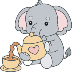 Cute Elephant vector icon. Funny baby Elephant animal series stock illustration. Life of fluffy Elephant designs.