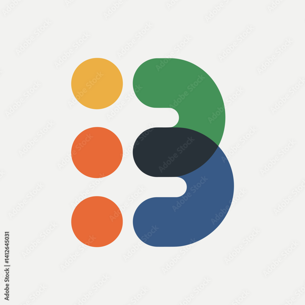 Poster abstract b logo with overlapping circles and curves, minimalist design