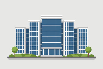 Modern Flat-Style Office Building Illustration with Blue Windows
