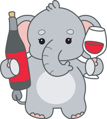 Cute Elephant vector icon. Funny baby Elephant animal series stock illustration. Life of fluffy Elephant designs.